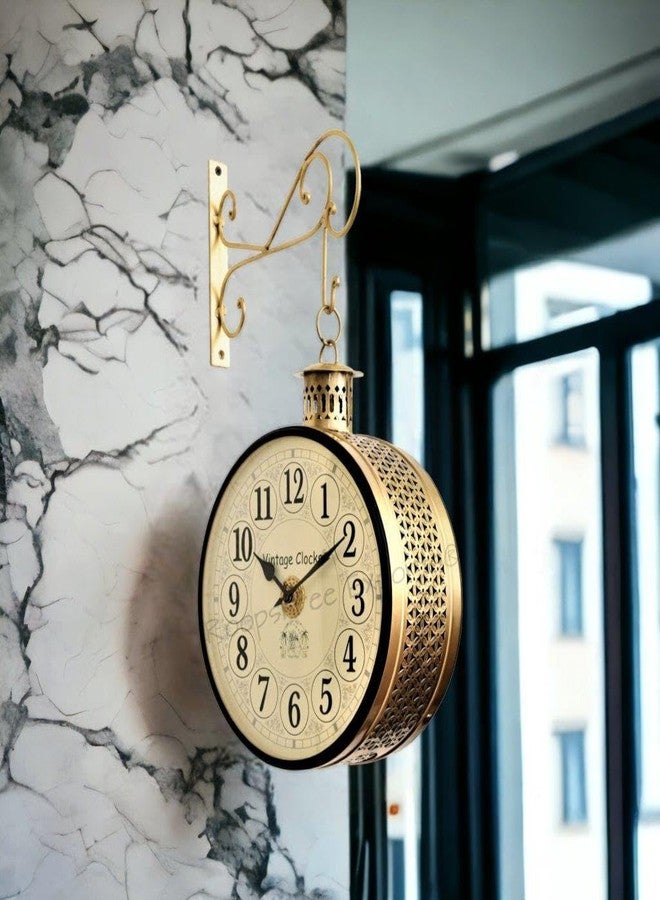 Vintage Clock Handcrafted Double Side Analog Clock With English Numbers 1 Year Warranty (10 Inches Size, Brass Finish, Totem Jali Design) - Image 4